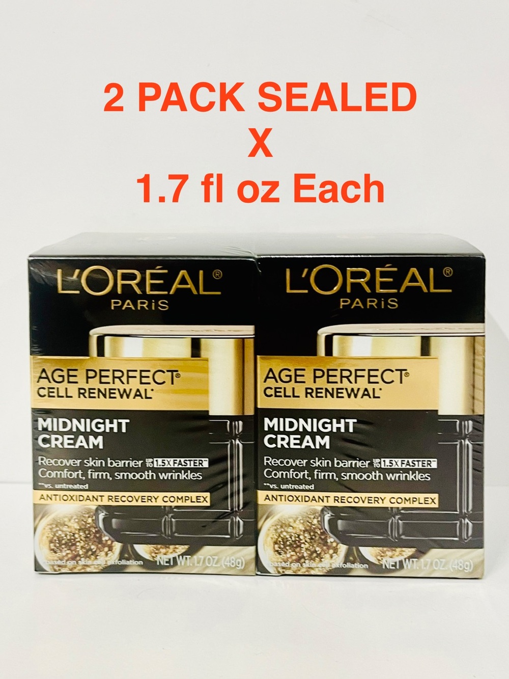 L'Oreal Paris Midnight Cream Age Perfect Cell Renewal Moisturizer 1.7oz X 2 PACK
